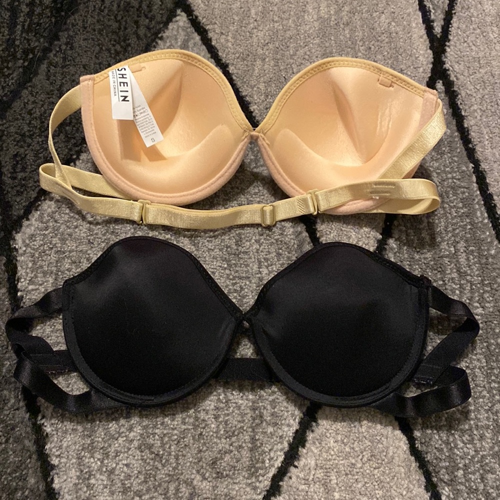 Push Up, strapless bra , tan/black , Small